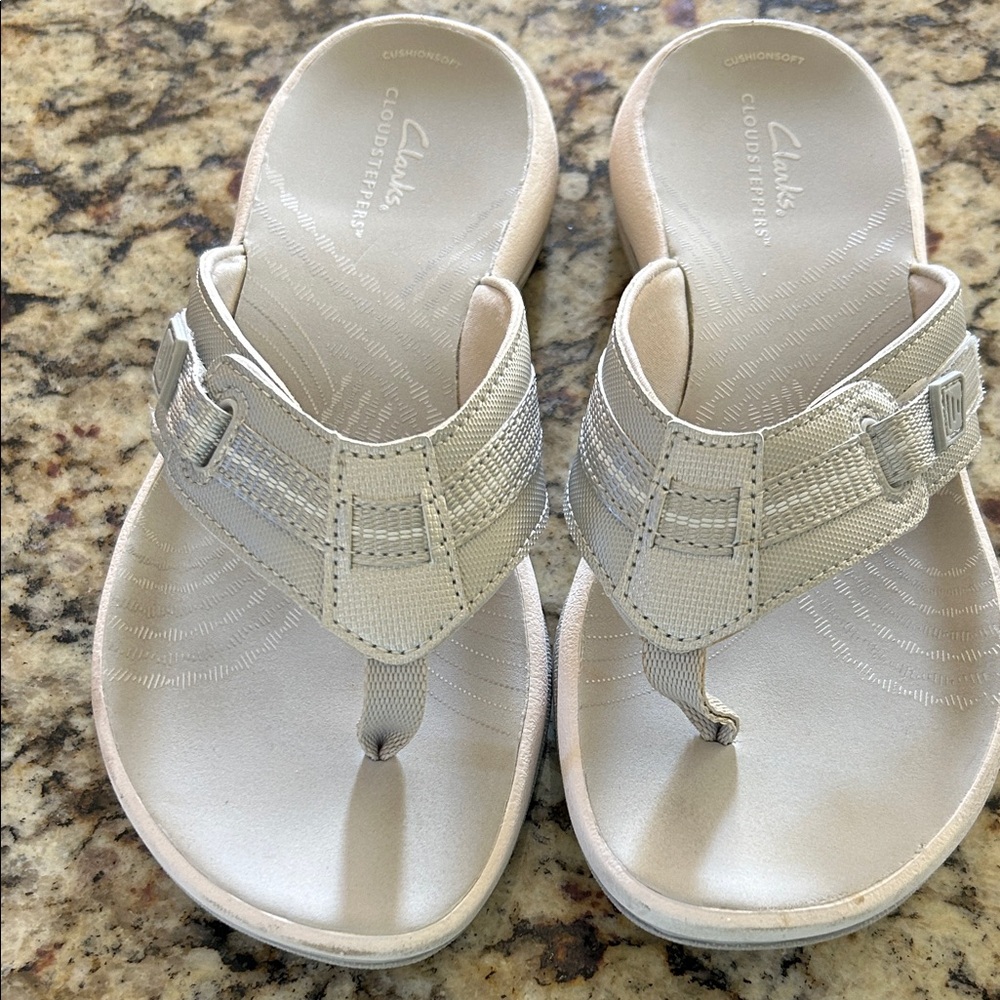 Clarks Women's Silver and White Sandals